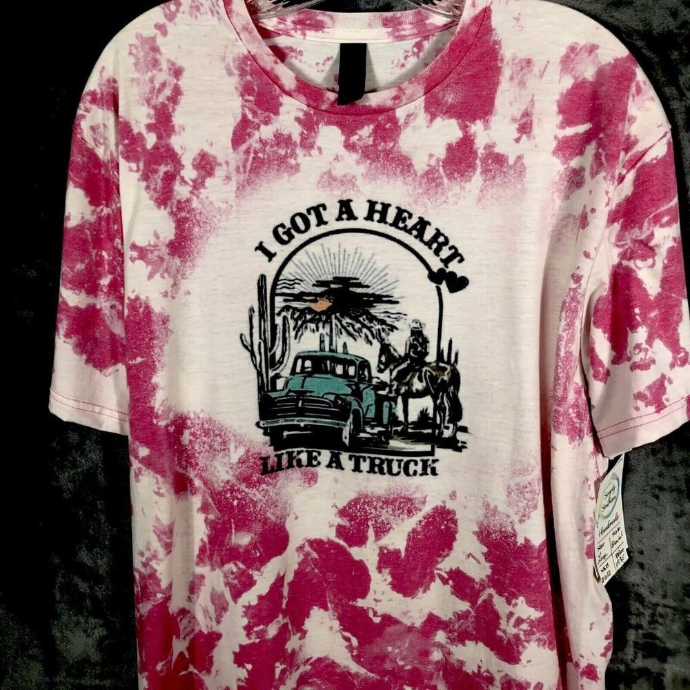 Women's Heart Like A Truck Country Music Bleached Short Sleeve Graphic Tee Shirt - Picture 2 of 8